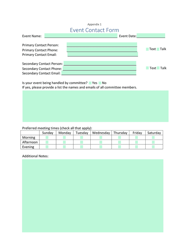 Event Contact Form screenshot
