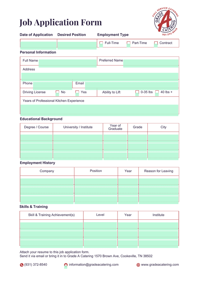 Job Application Form screenshot