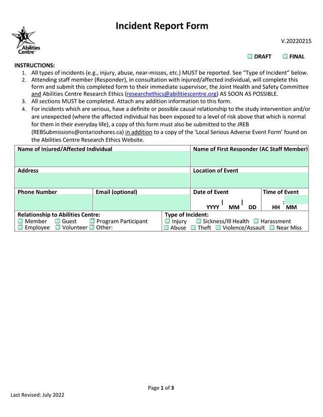 Incident Report Form screenshot