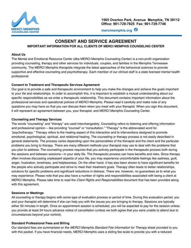 Consent And Service Agreement screenshot