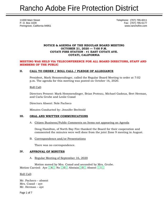 Notice  Agenda Of The Regular Board Meeting screenshot
