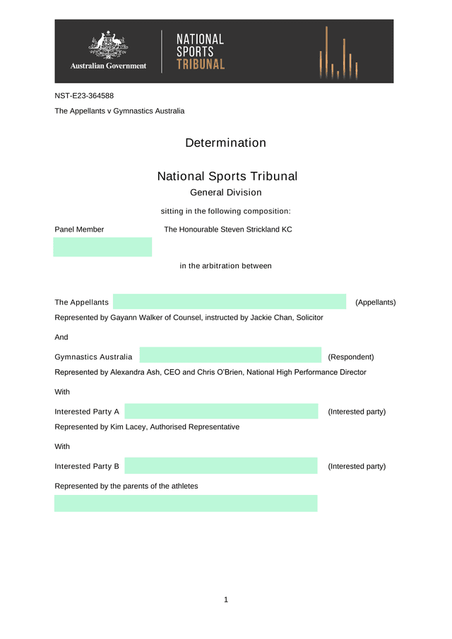 Determination   The Appellants V Gymnastics Australia screenshot