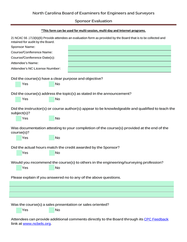 Sponsor Evaluation screenshot