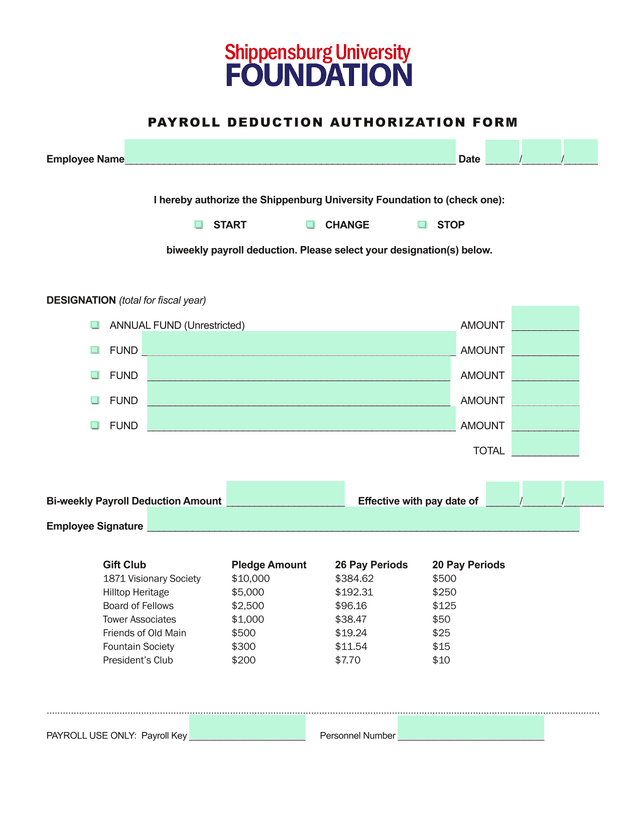 Payroll Deduction Authorization Form screenshot