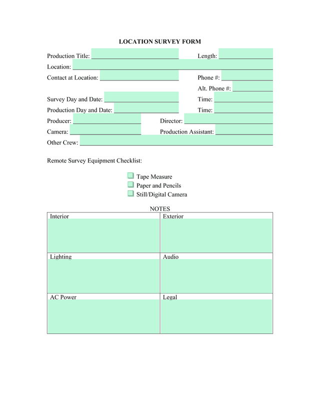 LOCATION SURVEY FORM screenshot