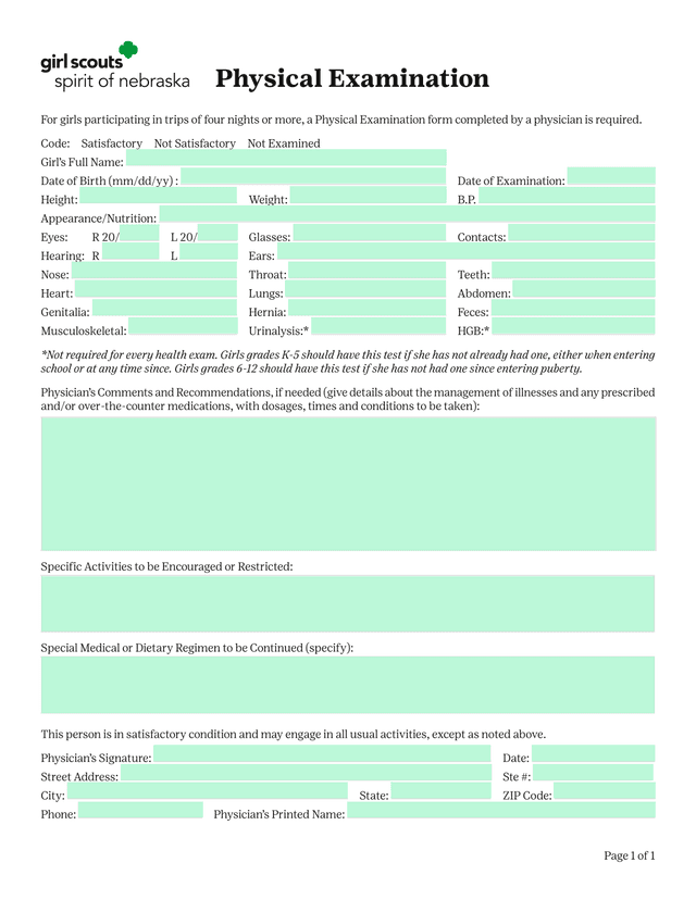 Physical Examination screenshot
