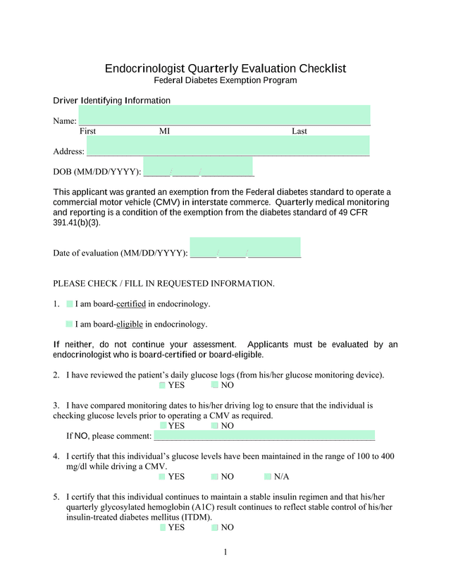 Endocrinologist Quarterly Evaluation Checklist screenshot
