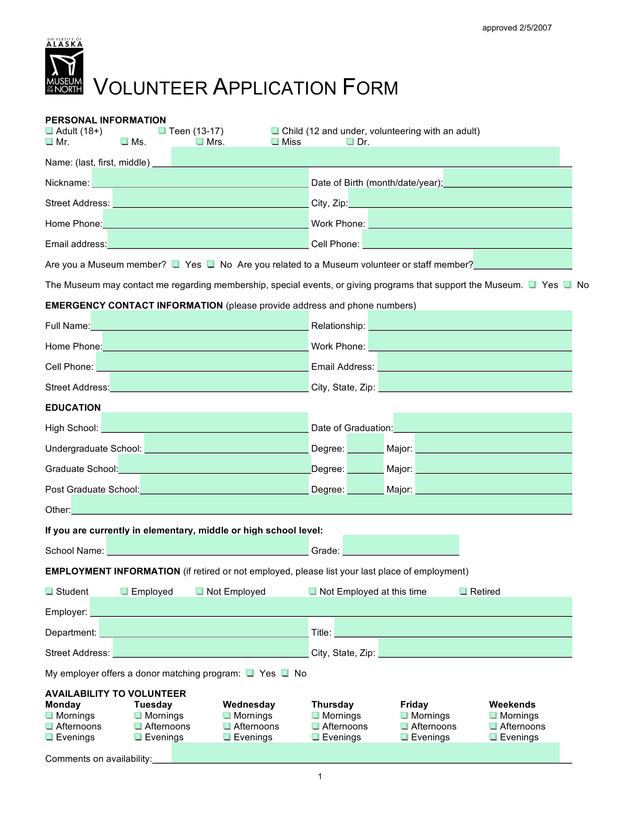 VOLUNTEER APPLICATION FORM screenshot
