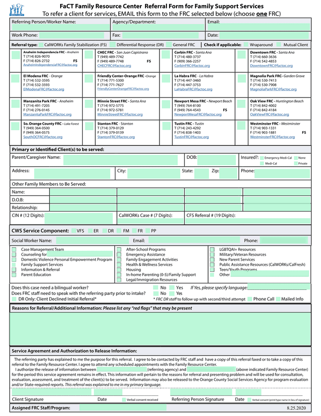 Family Resource Center Referral Form screenshot