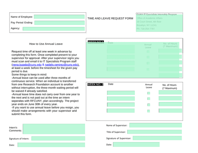 TIME AND LEAVE REQUEST FORM screenshot