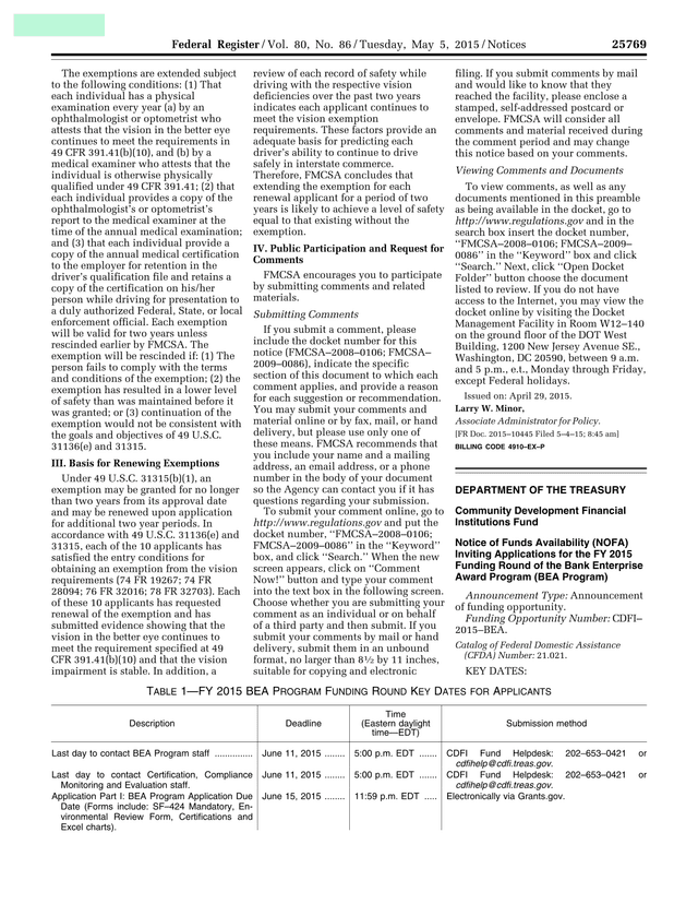 Federal Register Notice Vision Exemption For Commercial Drivers screenshot