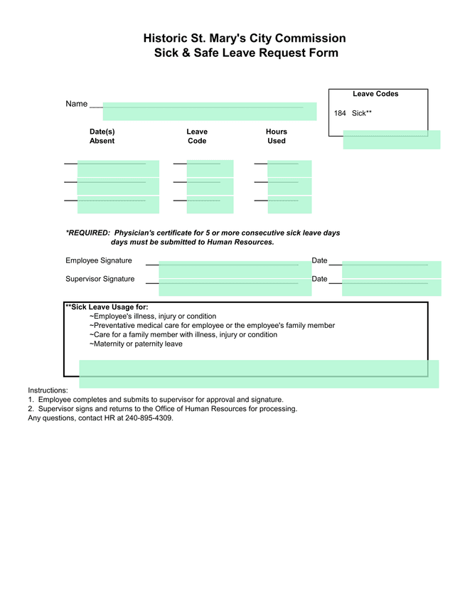 Sick  Safe Leave Request Form screenshot