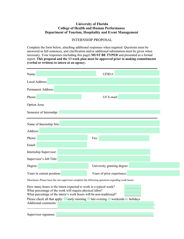 University Of Florida Internship Proposal screenshot