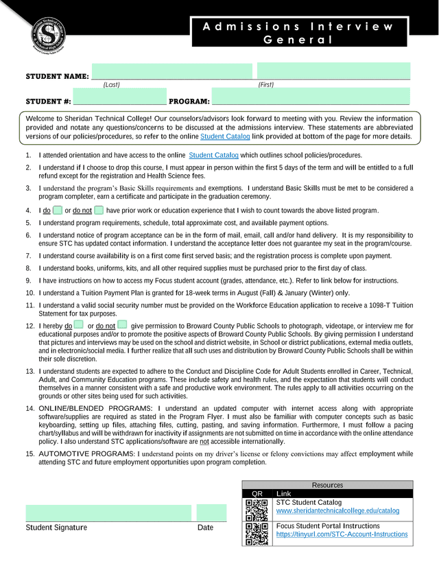 Admissions Interview General screenshot