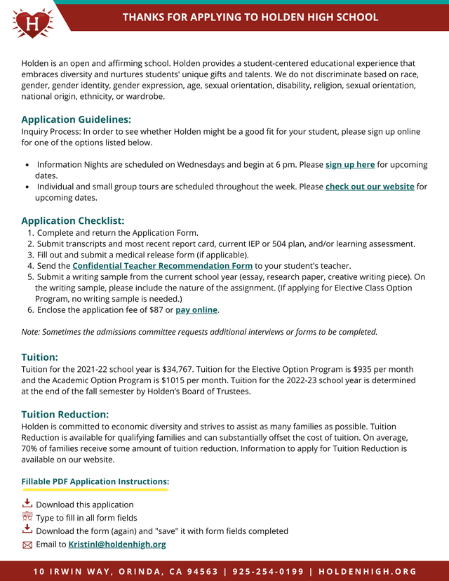 Holden High School Application screenshot