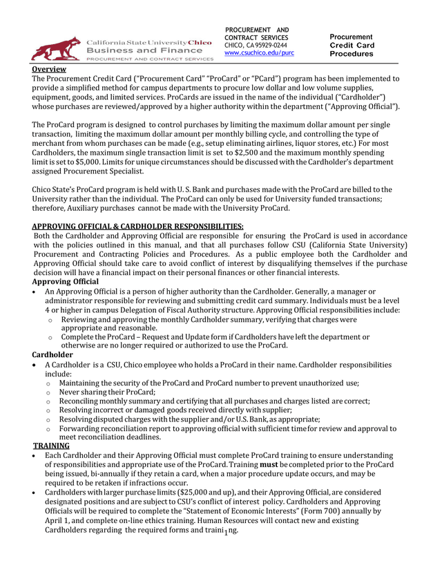Procurement Credit Card Program Overview screenshot