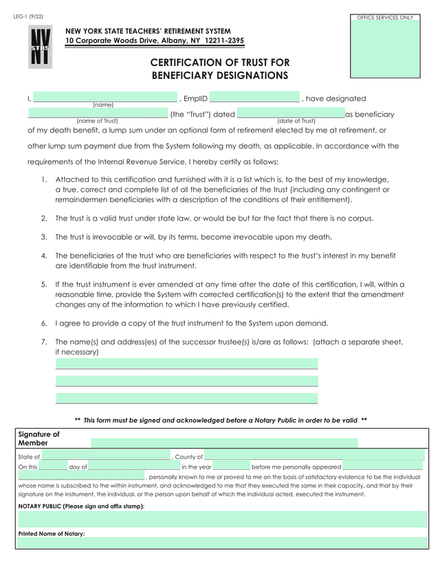 Certification Of Trust For Beneficiary Designations screenshot