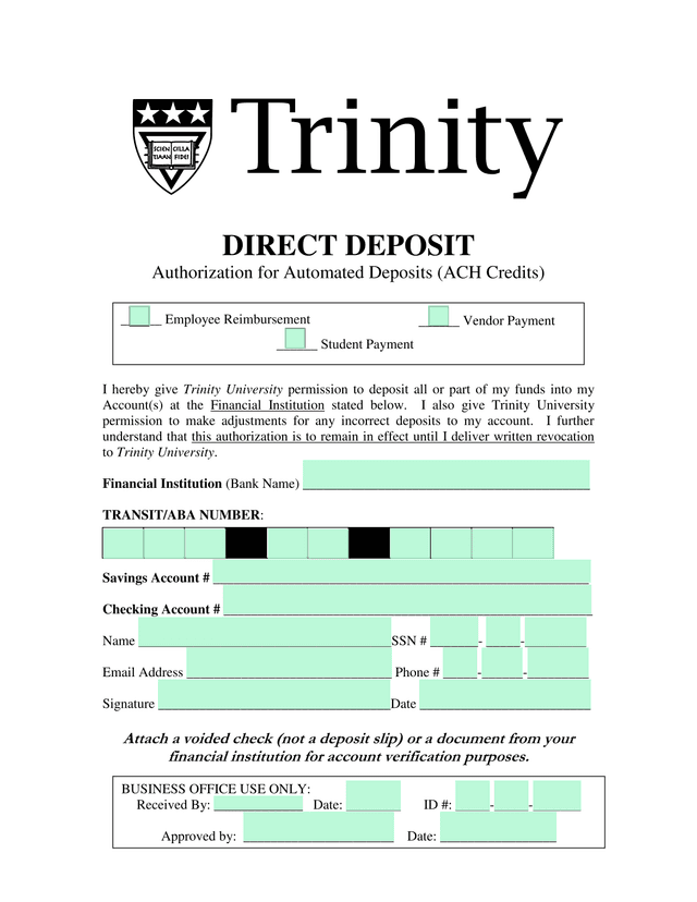 Direct Deposit Authorization For Automated Deposits (ACH Credits) screenshot