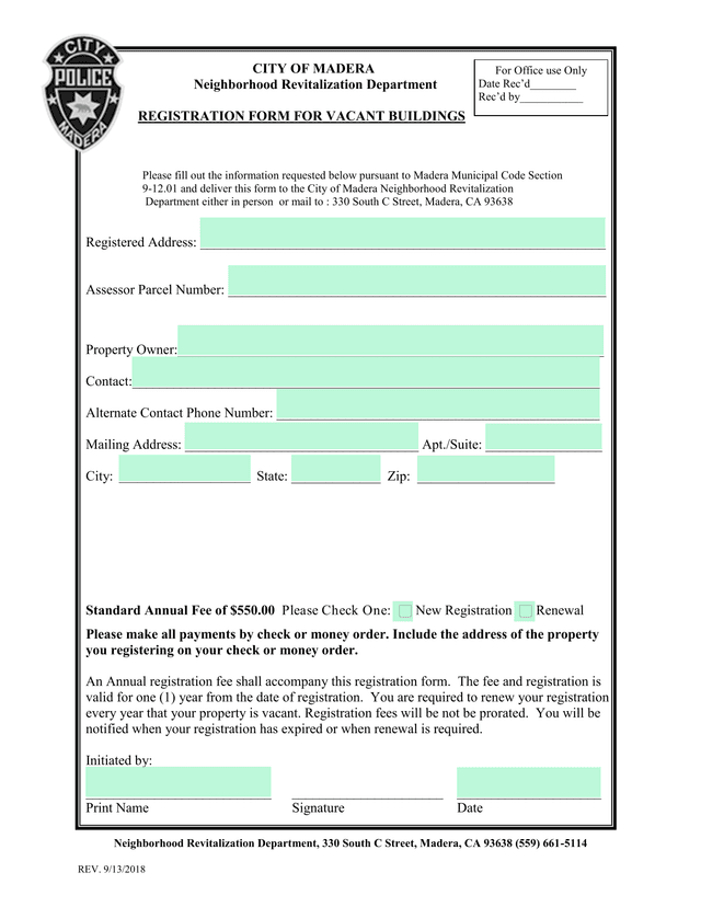 REGISTRATION FORM FOR VACANT BUILDINGS screenshot