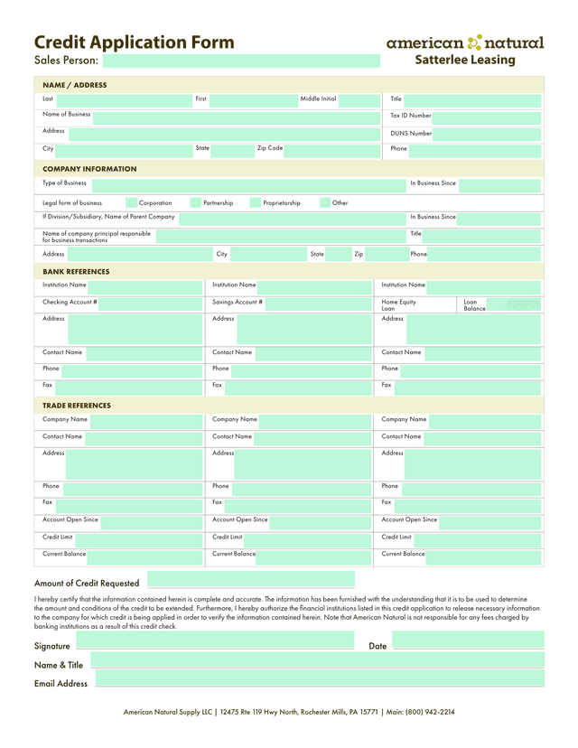 Credit Application Form screenshot