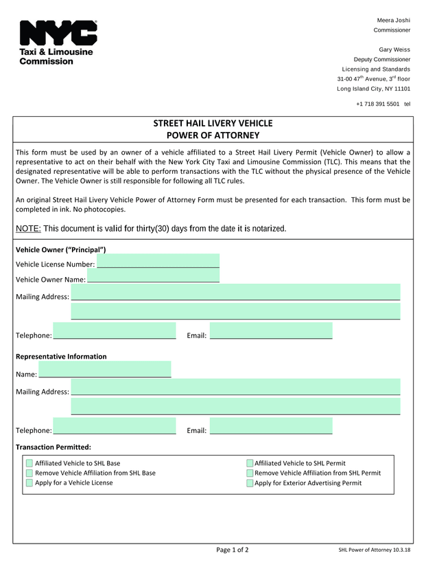 Street Hail Livery Vehicle Power Of Attorney screenshot