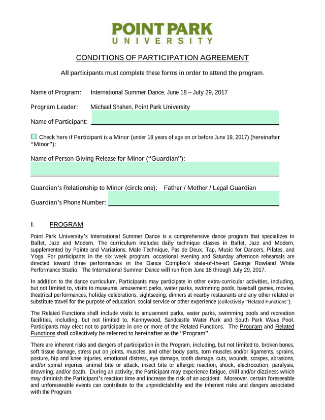 Conditions Of Participation Agreement screenshot