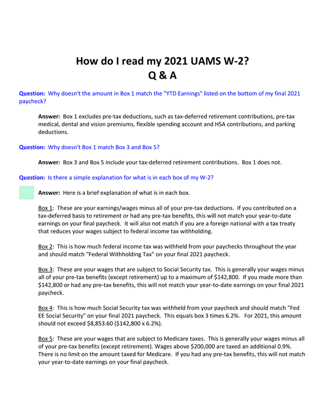 UAMS W 2 Reading Guide screenshot