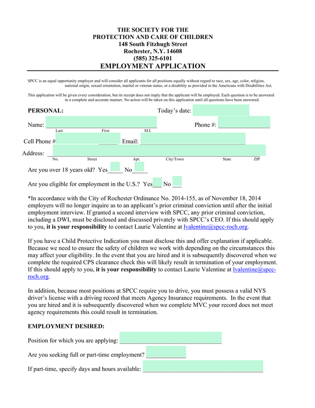 EMPLOYMENT APPLICATION screenshot