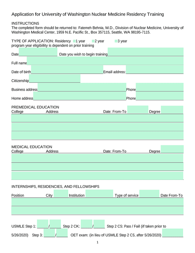 Application For University Of Washington Nuclear Medicine Residency Training screenshot