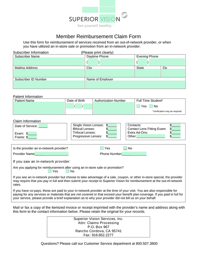 Member Reimbursement Claim Form screenshot