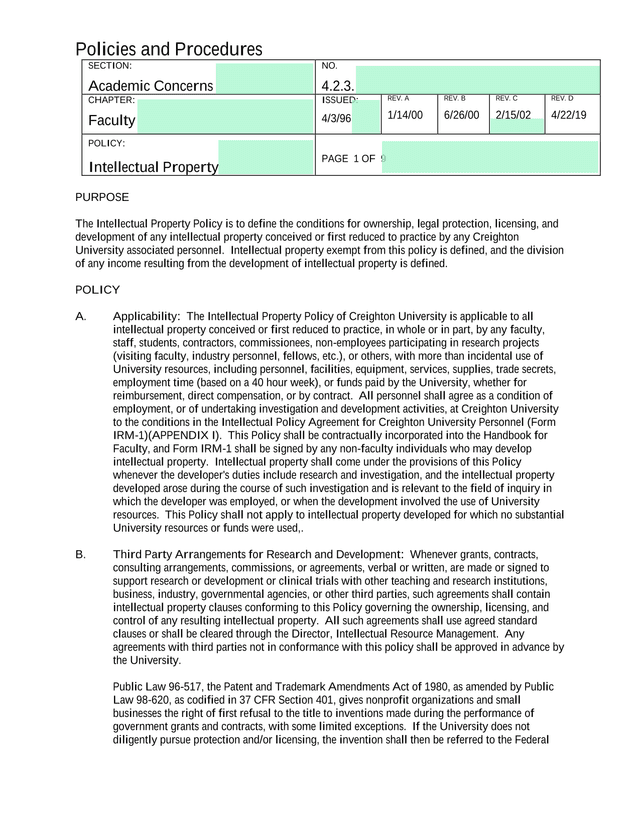 Intellectual Property Policy screenshot