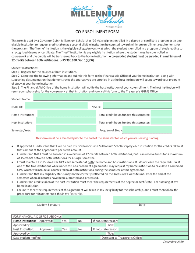 Co Enrollment Form screenshot
