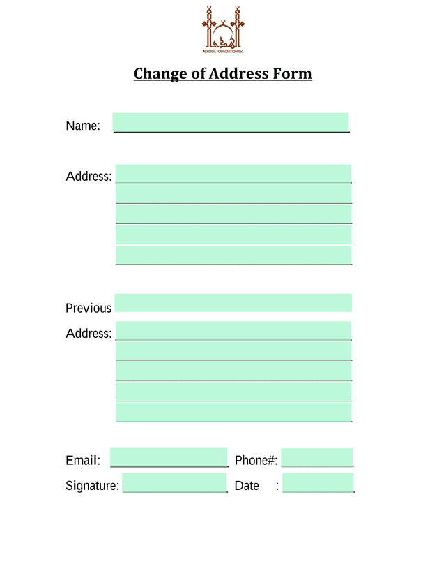 Change Of Address Form screenshot