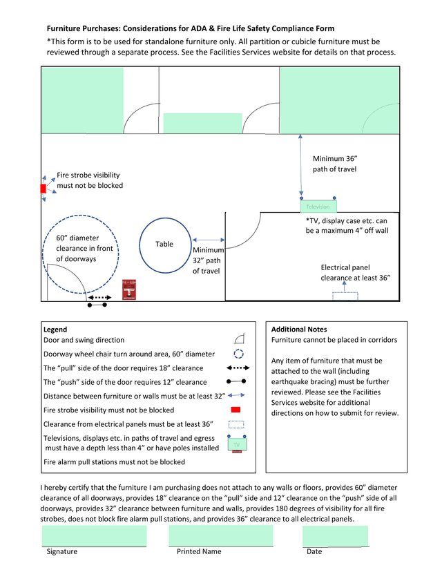 Furniture Purchases Considerations For ADA  Fire Life Safety Compliance Form screenshot