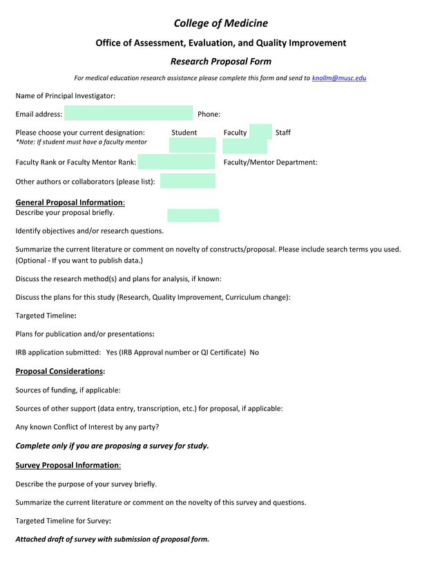 Research Proposal Form screenshot