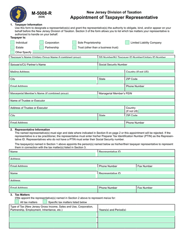 M 5008 R Appointment Of Taxpayer Representative screenshot