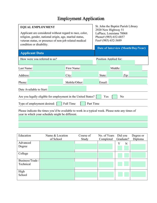 Employment Application screenshot