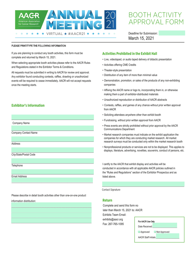 Booth Activities Request Form screenshot