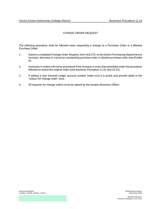 Change Order Request screenshot