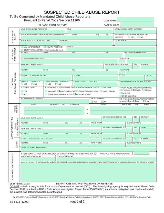 SS 8572 Suspected Child Abuse Report screenshot