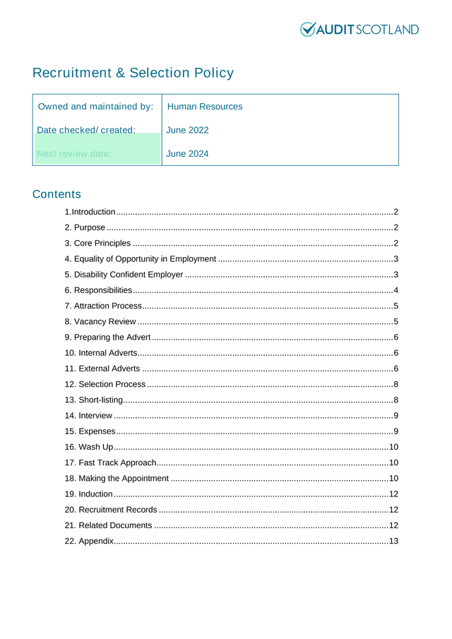 Recruitment  Selection Policy screenshot