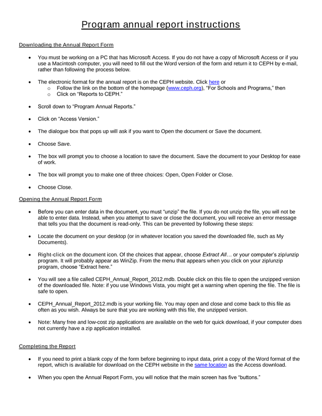 Program Annual Report Instructions screenshot