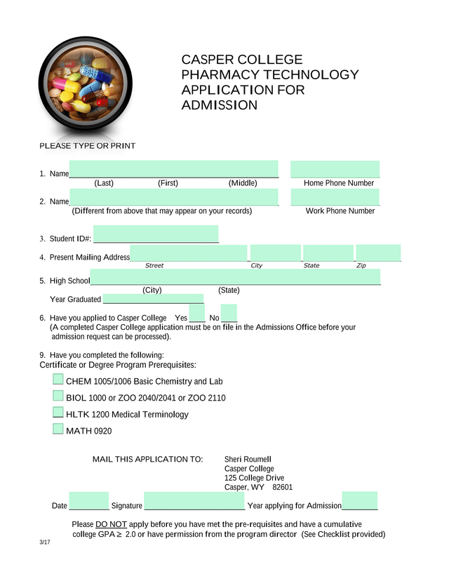 Pharmacy Technology Application For Admission screenshot