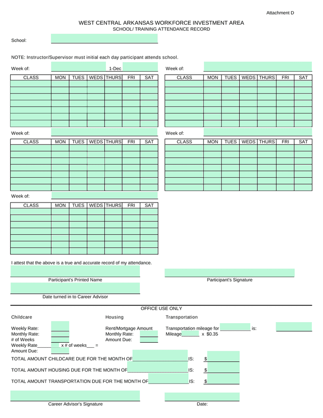 School Training Attendance Record screenshot
