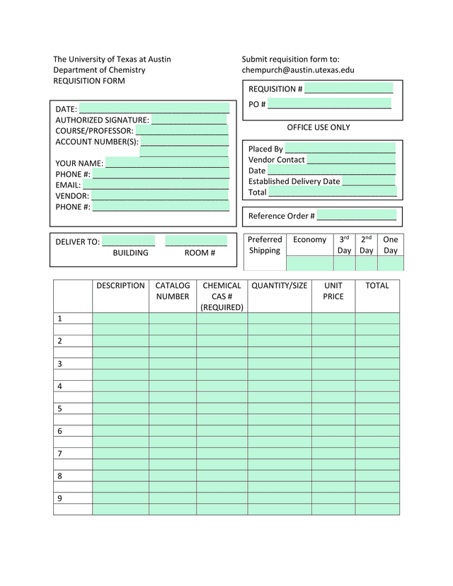 Requisition Form screenshot