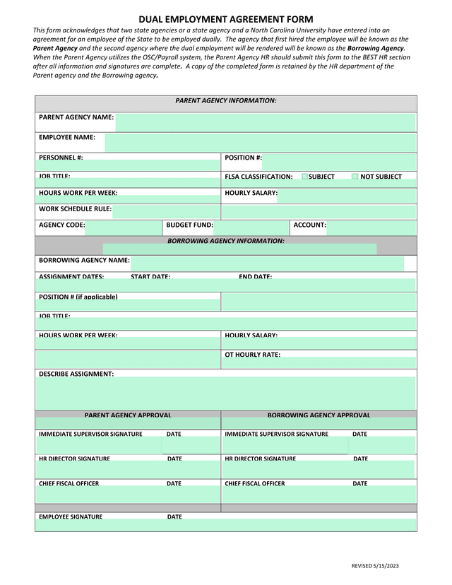 Dual Employment Agreement Form screenshot