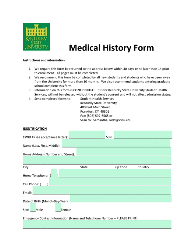 Medical History Form screenshot