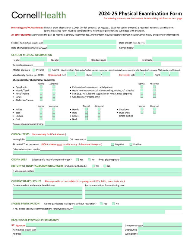 Sports Clearance Form screenshot