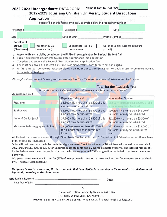 Federal Direct Student Loan Application screenshot