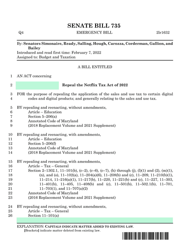 Senate Bill 735 screenshot